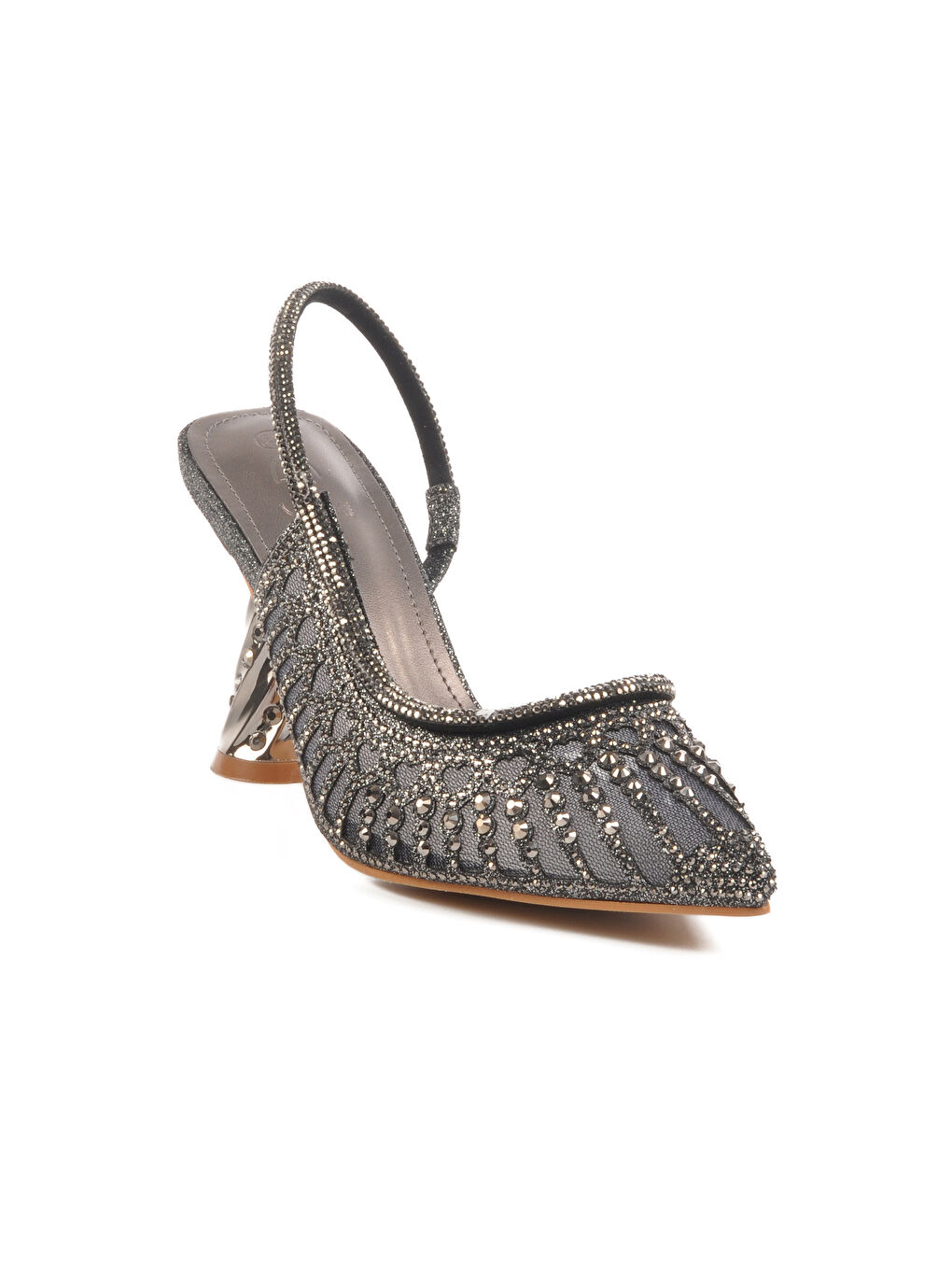 Gri Taş İşlemeli İnce Topuklu Kadın Abiye Ayakkabı 25Y125-2 Z-2