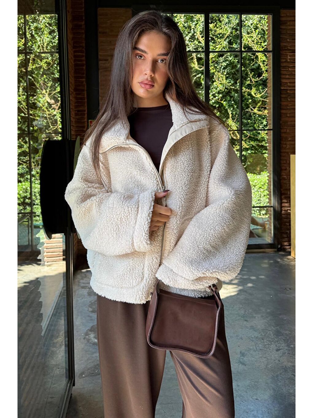 Bej Cepli Kadın Pelüş Mont Mg2530-1