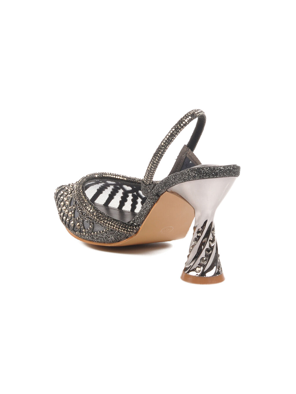 Gri Taş İşlemeli İnce Topuklu Kadın Abiye Ayakkabı 25Y125-2 Z-3