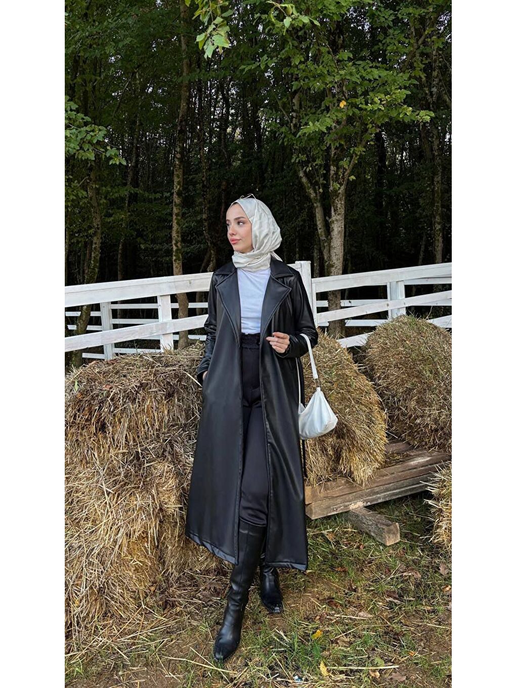 Kahverengi Kadın Belden Bağlamalı Balon Kol Deri Trenç-7