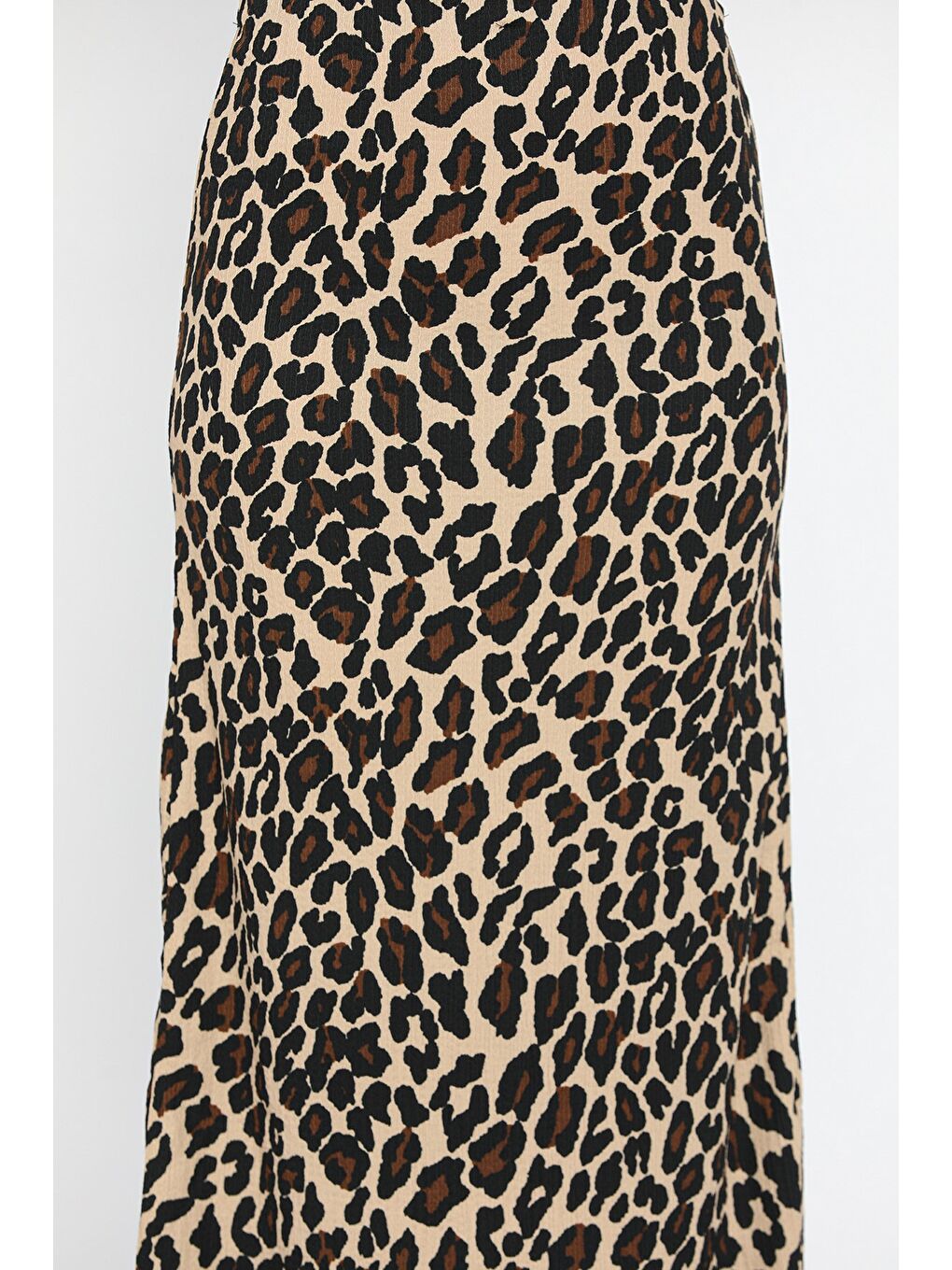 Bej Kadın Leopar Desenli Bel Lastikli Bürümcük Etek-3
