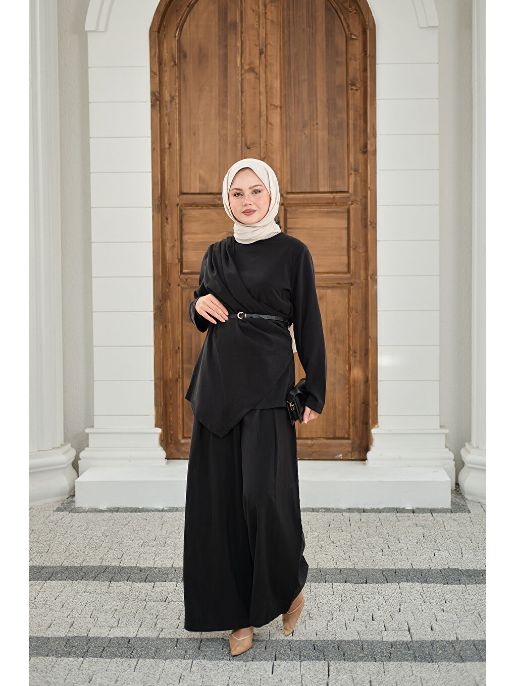 Kadın Yandan Dikişli Parça Detay Pantolonlu Takım Siyah-3