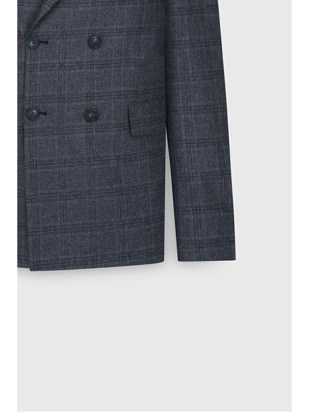 Erkek Koyu Gri Slim Fit Dar Kesim Kırlangıç Yaka Kareli Kapak Cepli Esnek Takım Elbise-11