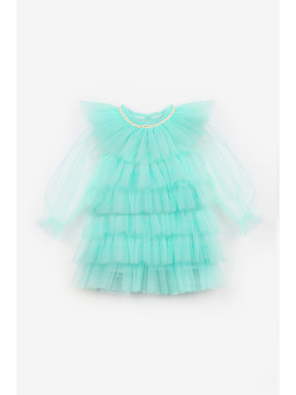 Yeşil Mint Kat Kat Kız Çocuk Tül Elbise - Laura-4