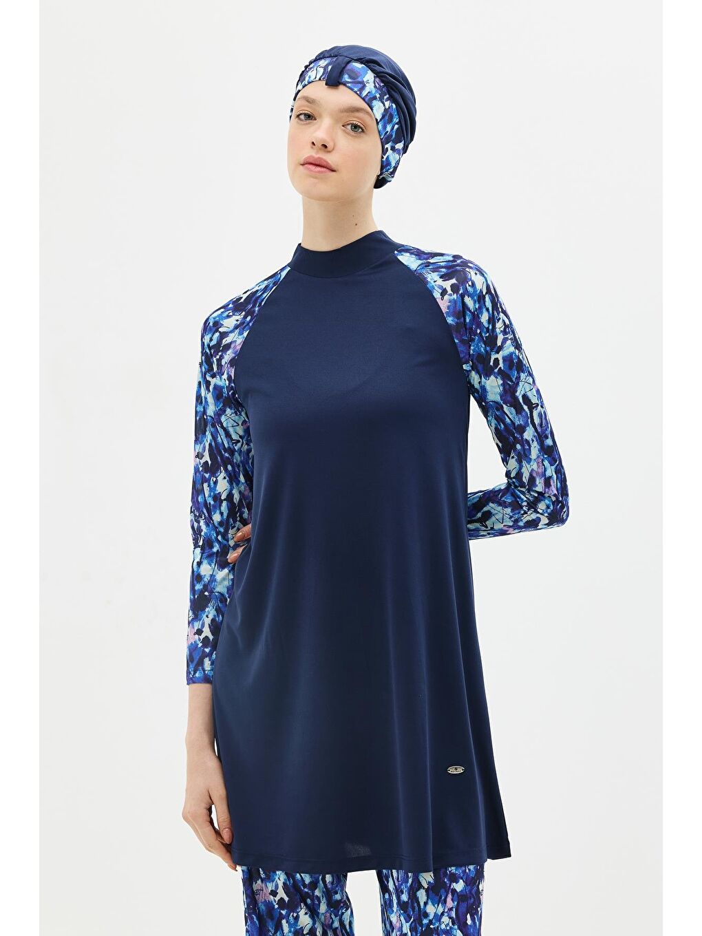 Desenli 4'Lü Tesettür Mayo 1305 Koyu Lacivert-1