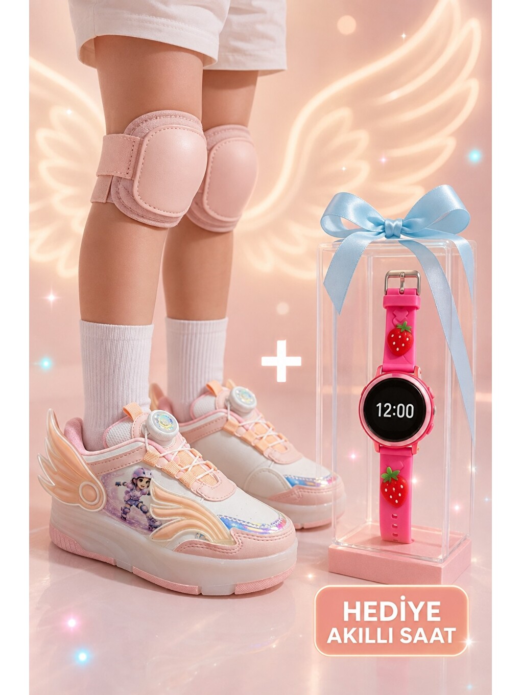 Pembe Wıngs Çocuk Kanat Detaylı Işıklı Patenli Tekerlekli Sneaker Spor Ayakkabı-1