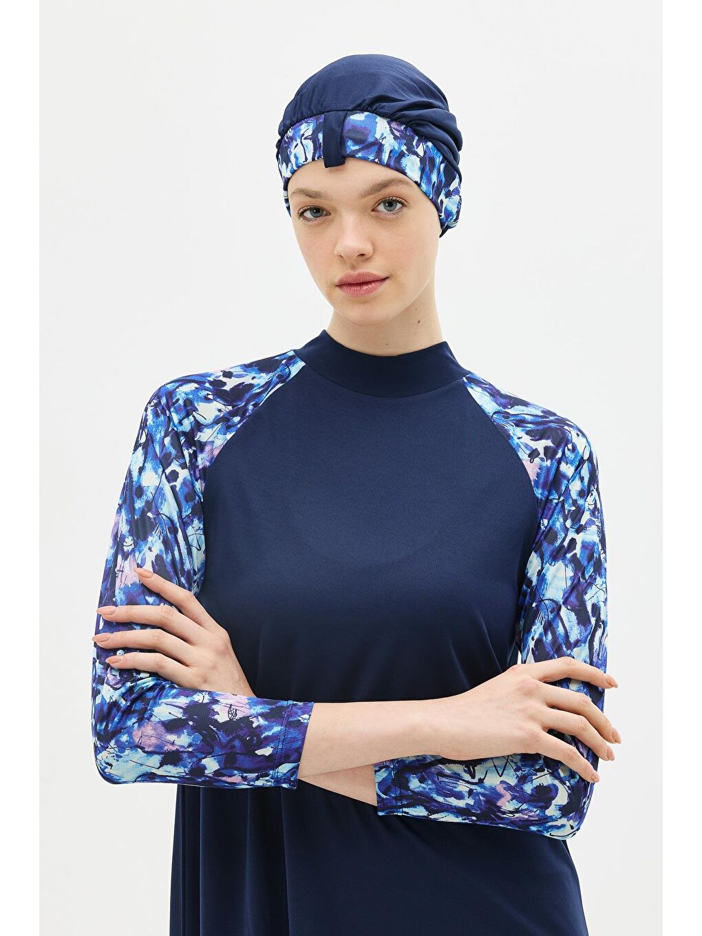 Desenli 4'Lü Tesettür Mayo 1305 Koyu Lacivert-2