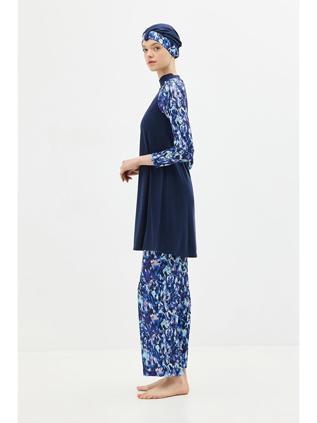 Desenli 4'Lü Tesettür Mayo 1305 Koyu Lacivert-3