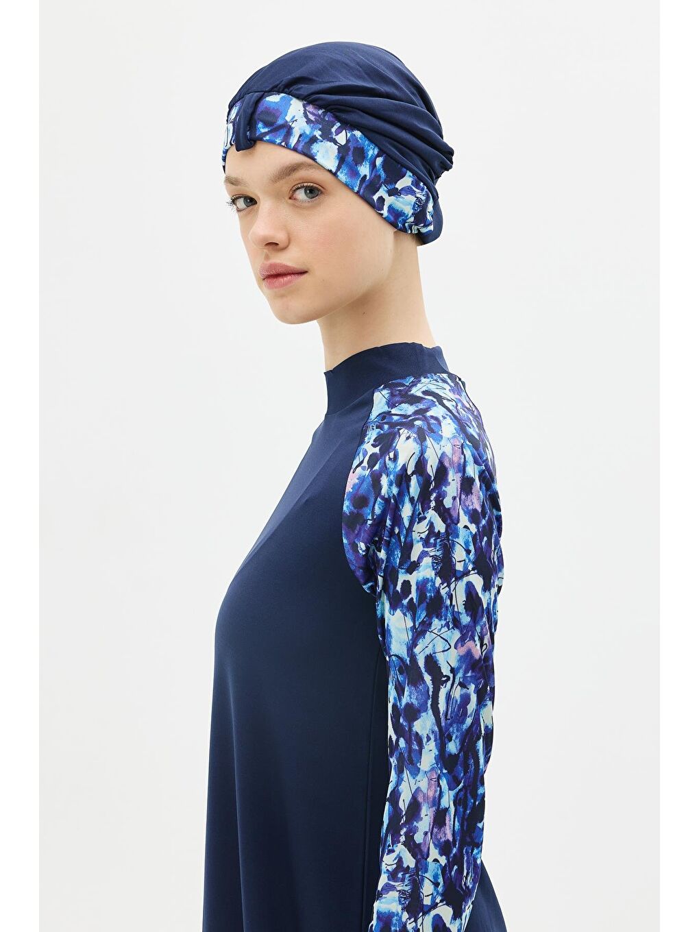 Desenli 4'Lü Tesettür Mayo 1305 Koyu Lacivert-4
