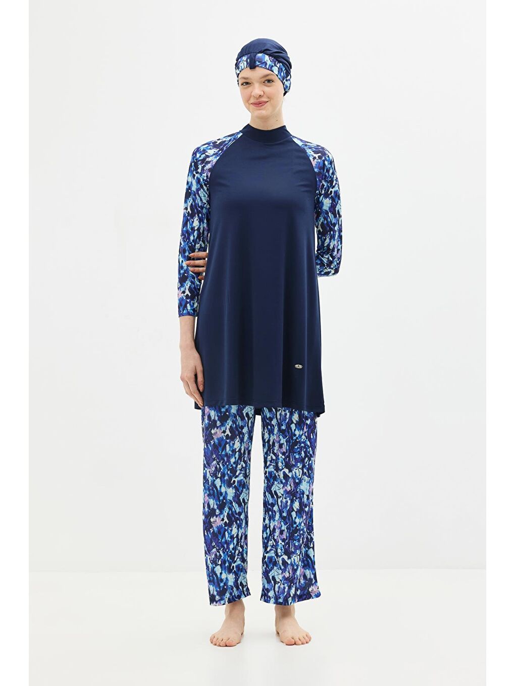 Desenli 4'Lü Tesettür Mayo 1305 Koyu Lacivert-5