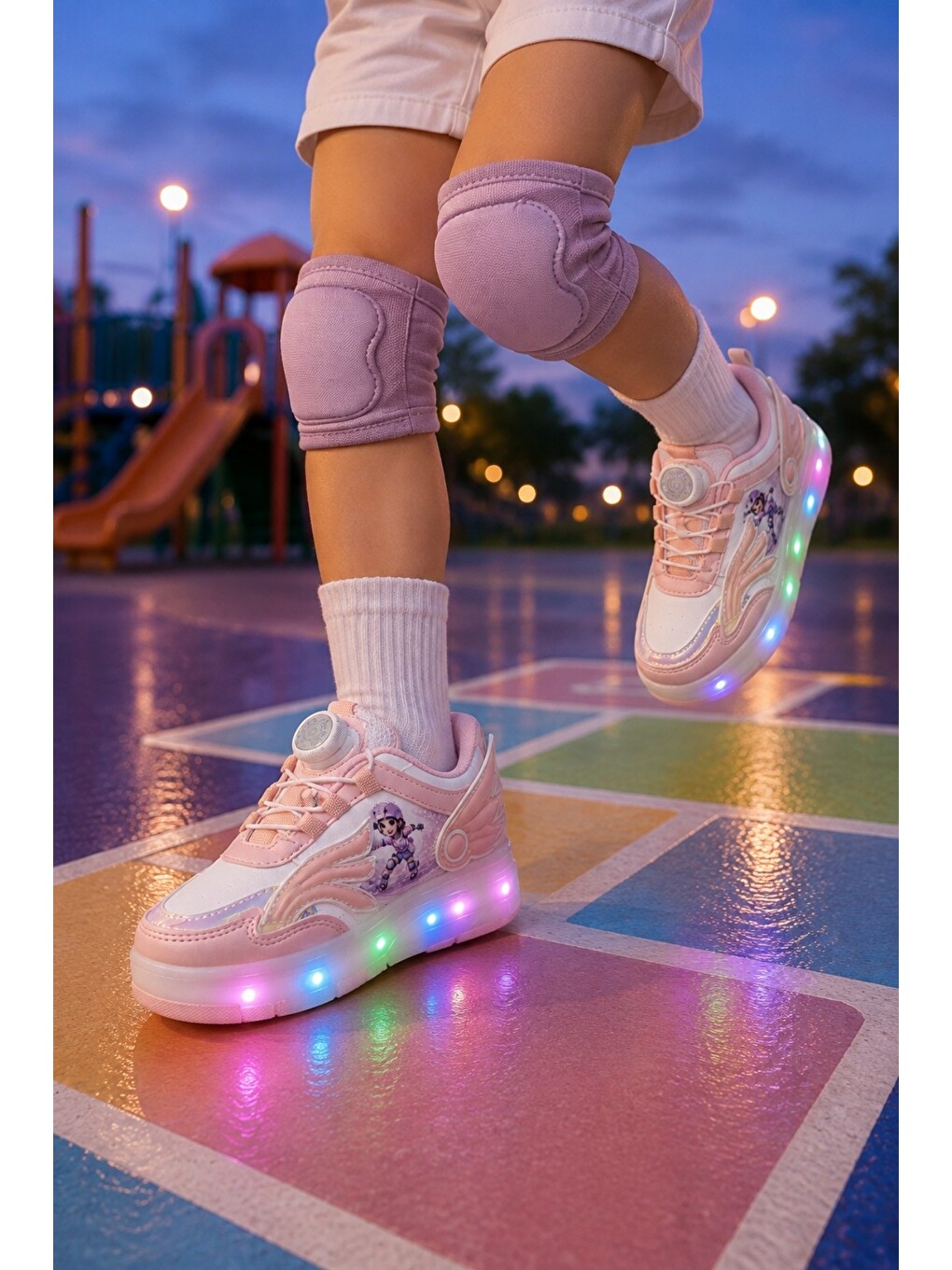 Pembe Wıngs Çocuk Kanat Detaylı Işıklı Patenli Tekerlekli Sneaker Spor Ayakkabı-5