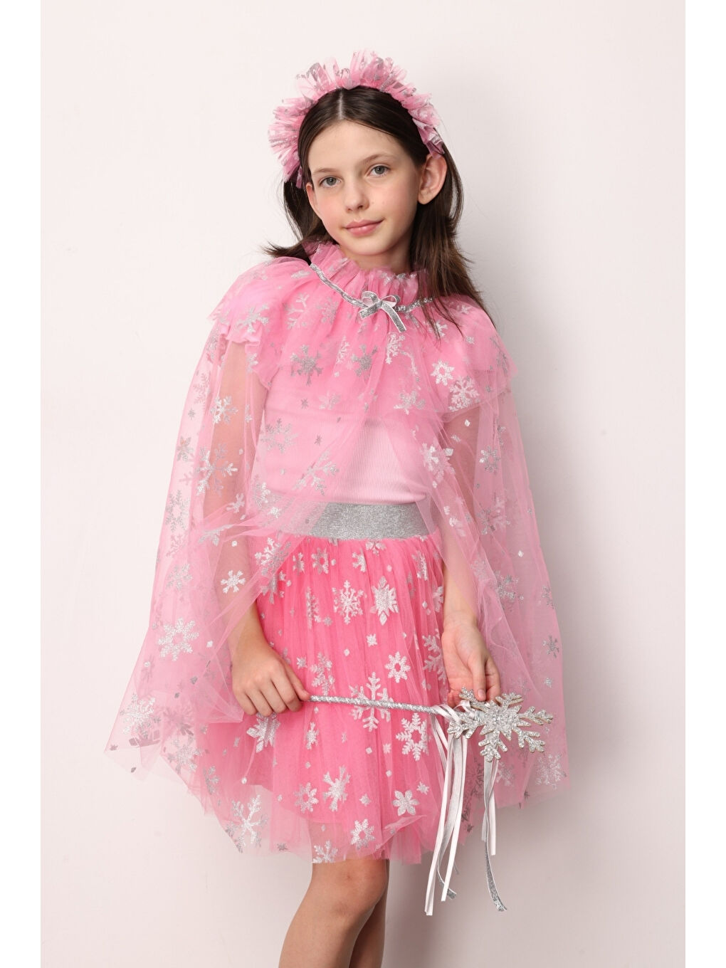 Fuşya Kar Tanesi Baskılı Kız Çocuk Tül Etek - Pauline-1