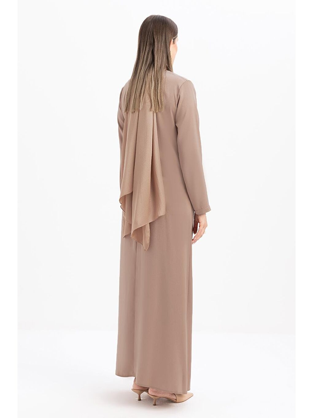 Sarı Vizon-Kuşaklı Saten Elbise-2