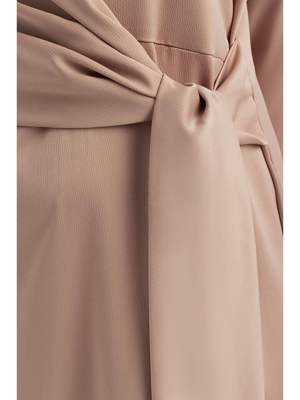 Sarı Vizon-Kuşaklı Saten Elbise-3