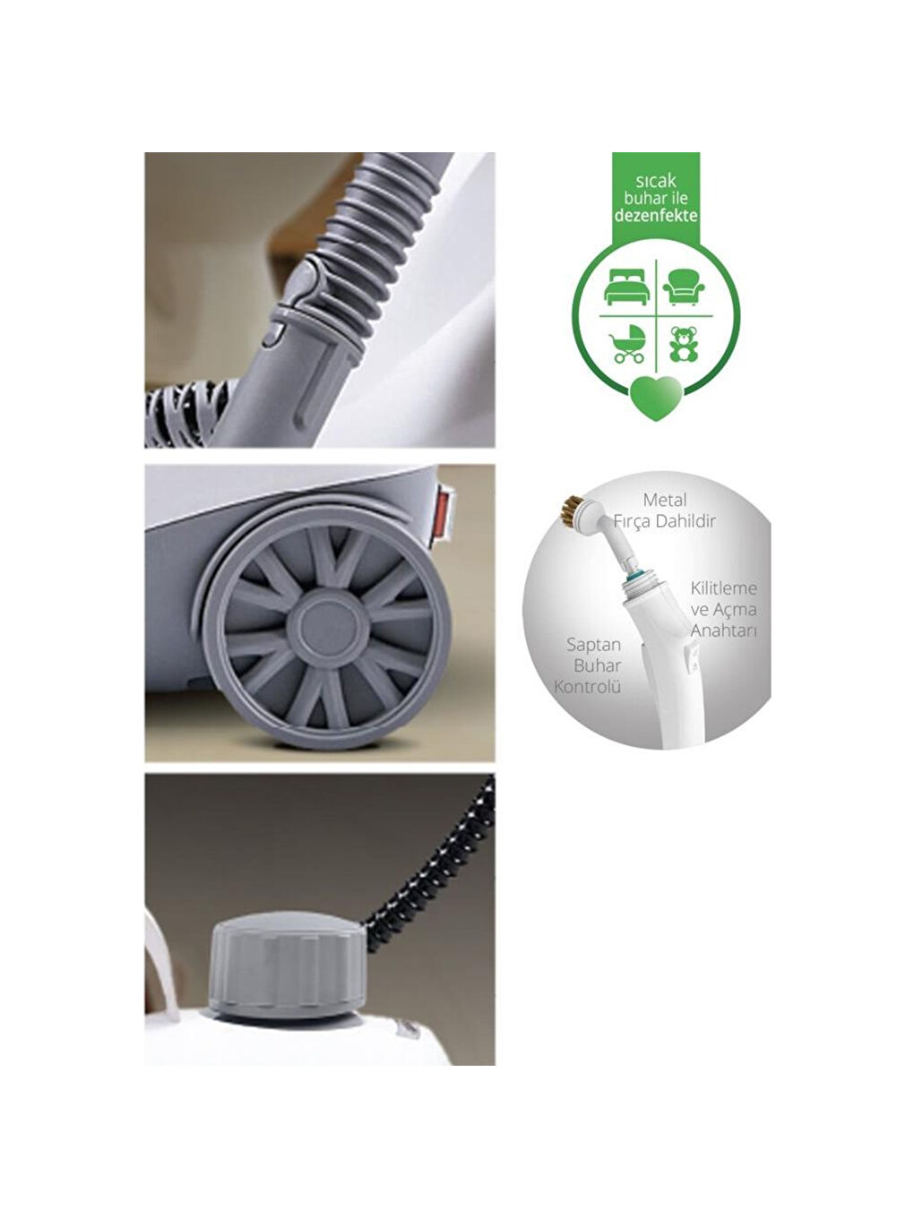 KSC-4217 Çok Fonksiyonlu Buharlı 12 Parça Aksesuarlı Temizlik Makinesi - Beyaz / Gri - 2000 Wat-1