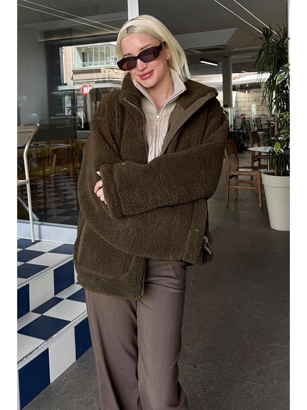 Haki Cepli Kadın Pelüş Mont Mg2530-5