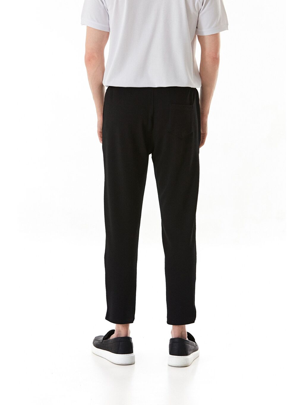 Siyah Waffle Kumaş Beli Lastikli Pantolon-4