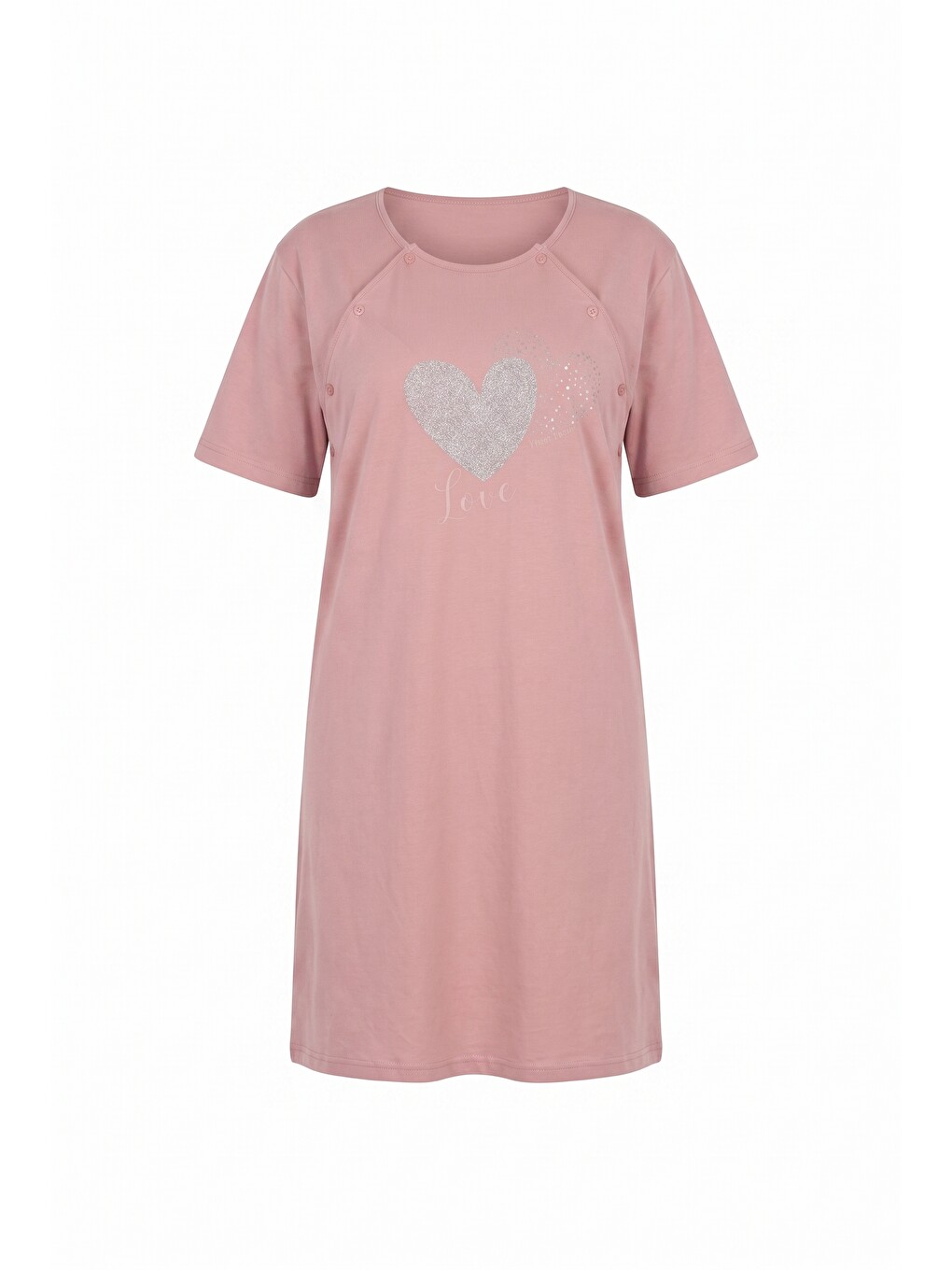 Pembe Büyük Beden Çıtçıtlı Penye Lohusa Anne Pijaması-5