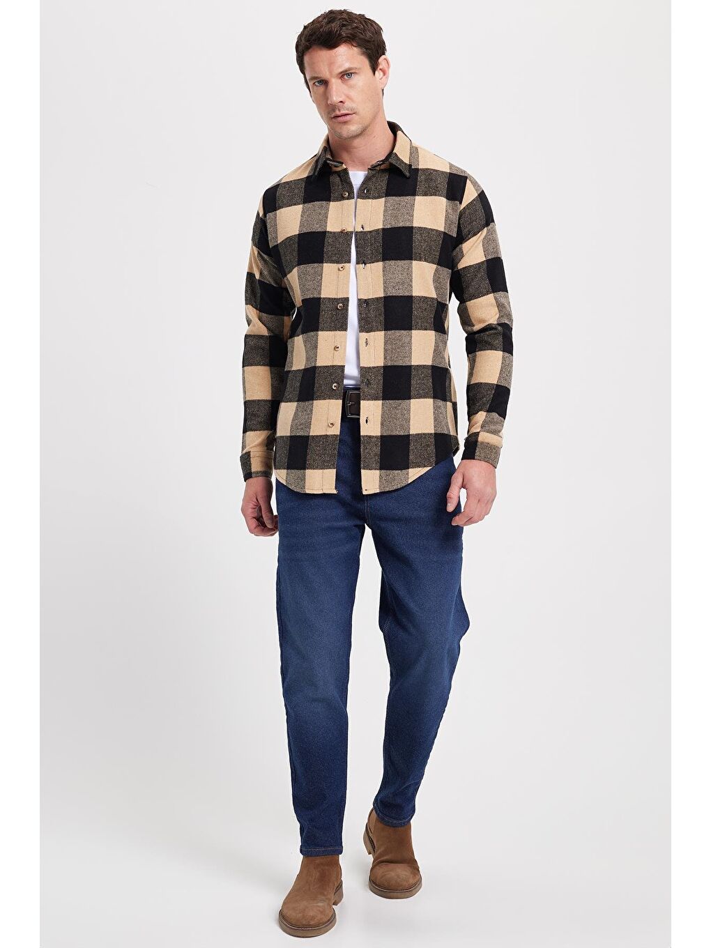 Karışık Erkek Slim Fit Dar Kesim Kareli Kışlık Oduncu Gömlek-1