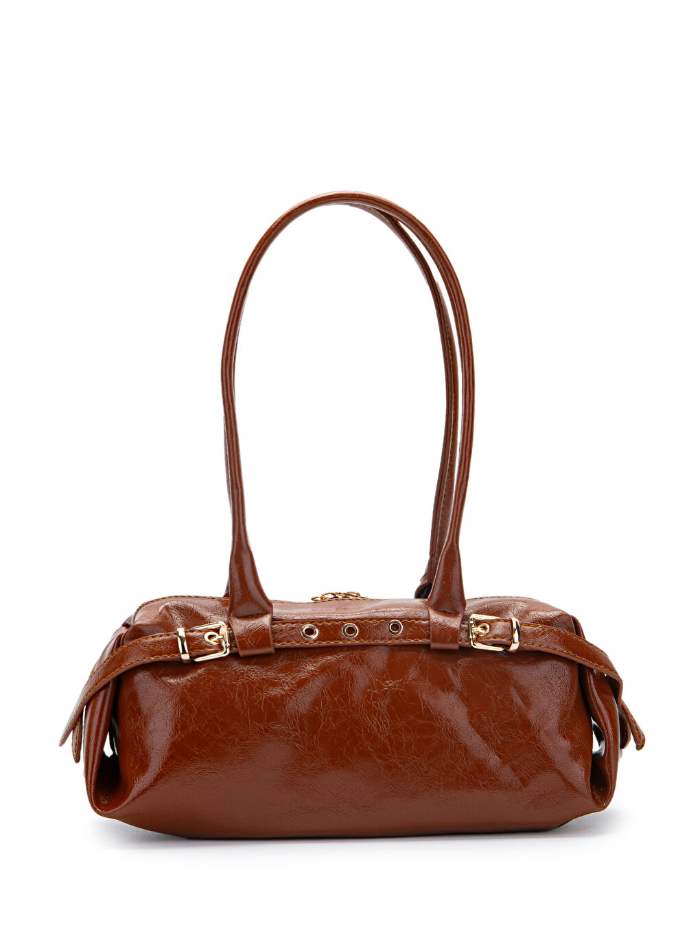 Kahverengi Kemer Detaylı Rugan Suni Deri Omuz Çanta Anfora Taba