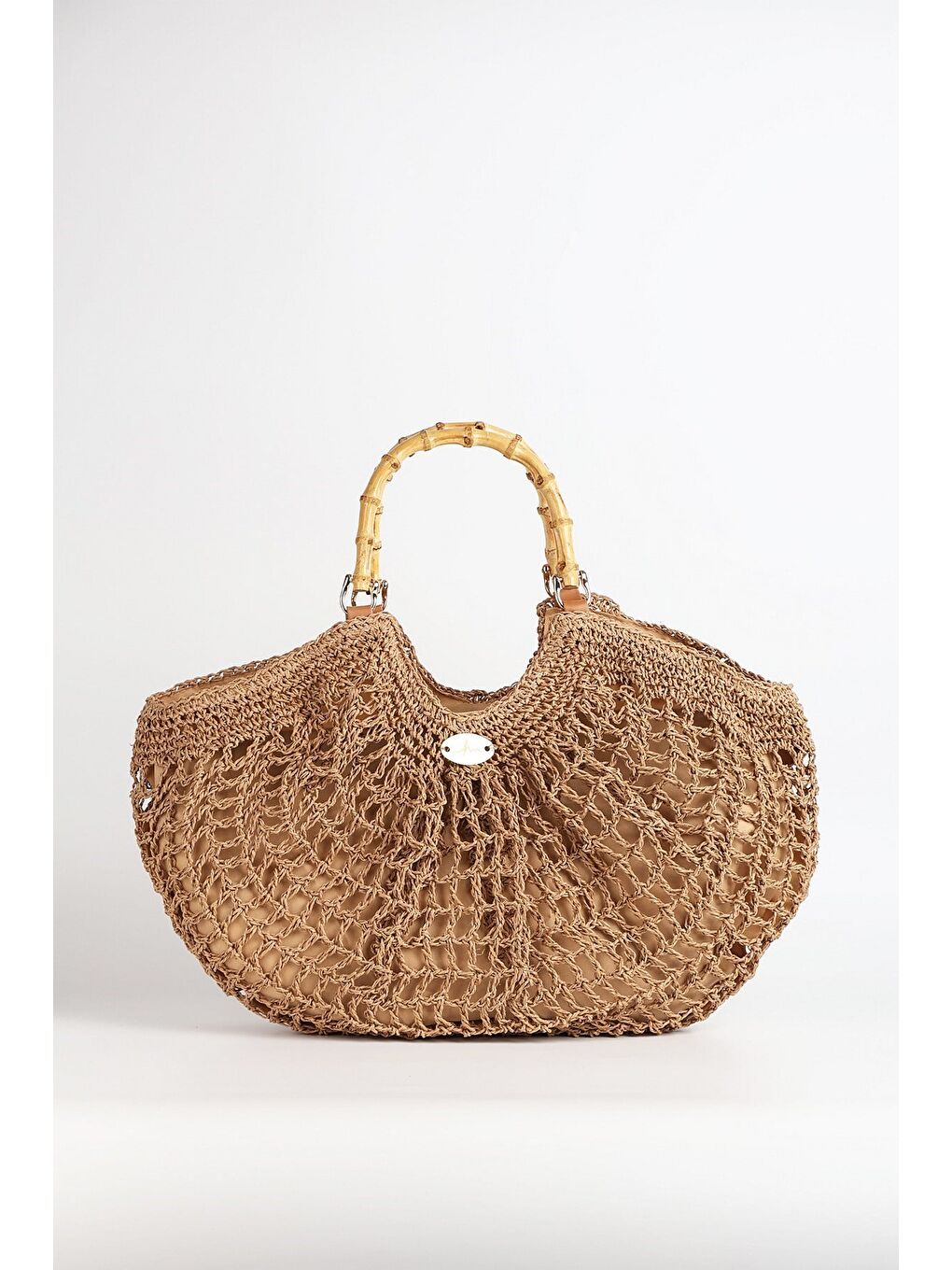 Kahverengi Kemik Saplı Camel Renk Plaj Çantası 1155