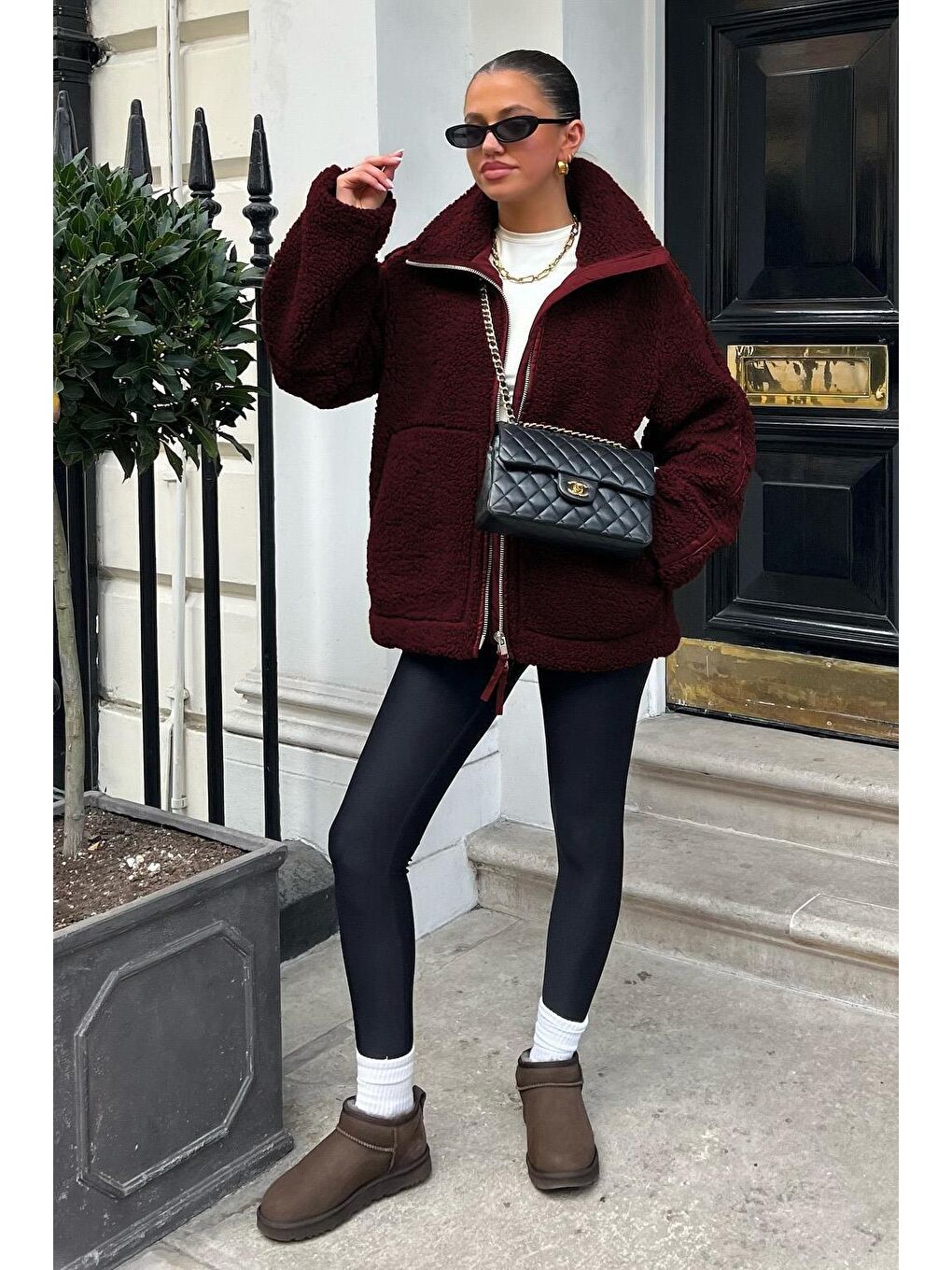 Mürdüm Dik Yakalı Cepli Pelüş Mont Mg1966