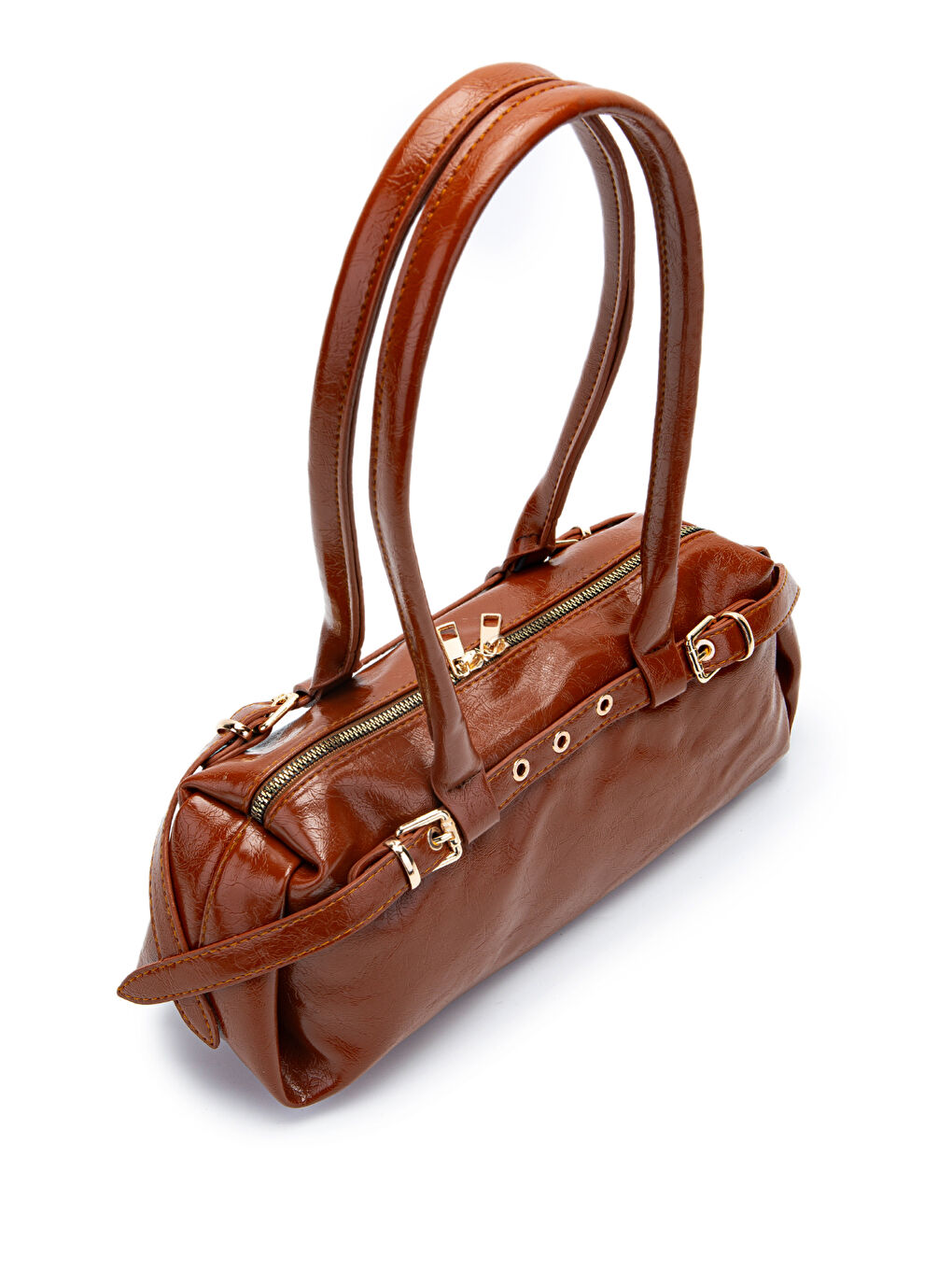 Kahverengi Kemer Detaylı Rugan Suni Deri Omuz Çanta Anfora Taba-1