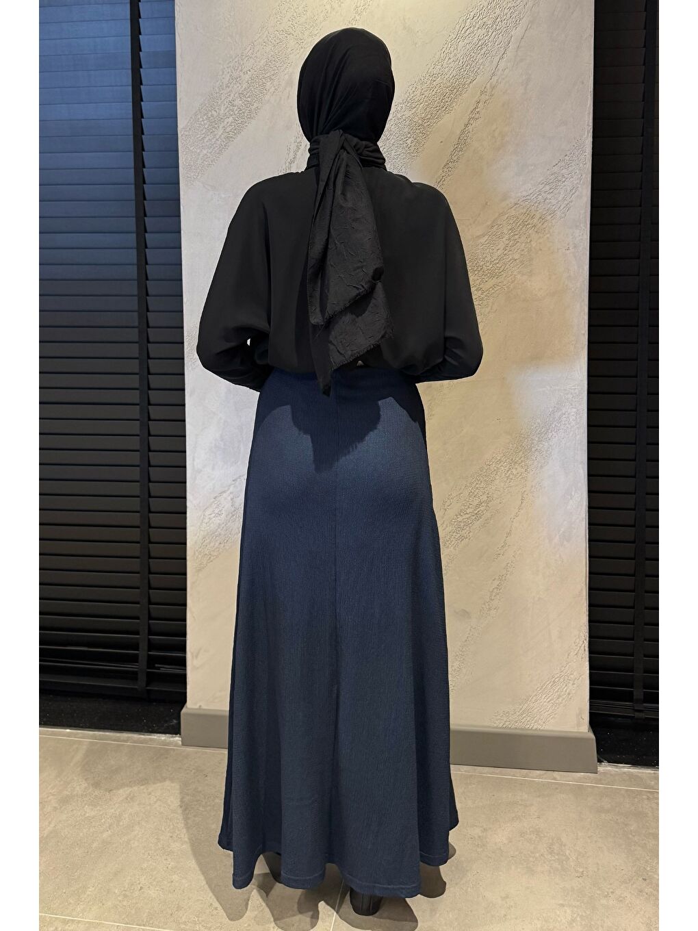 Lacivert Kadın Düz Renk Bel Lastikli Bürümcük Tesettür Kiloş Etek-7