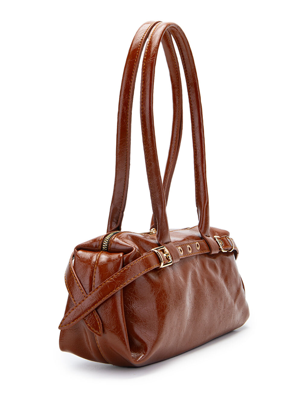 Kahverengi Kemer Detaylı Rugan Suni Deri Omuz Çanta Anfora Taba-2