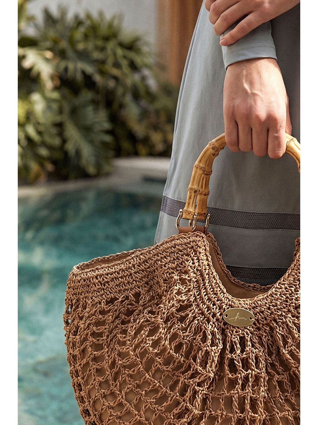Kahverengi Kemik Saplı Camel Renk Plaj Çantası 1155-1