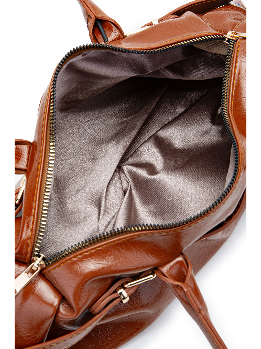 Kahverengi Kemer Detaylı Rugan Suni Deri Omuz Çanta Anfora Taba-3