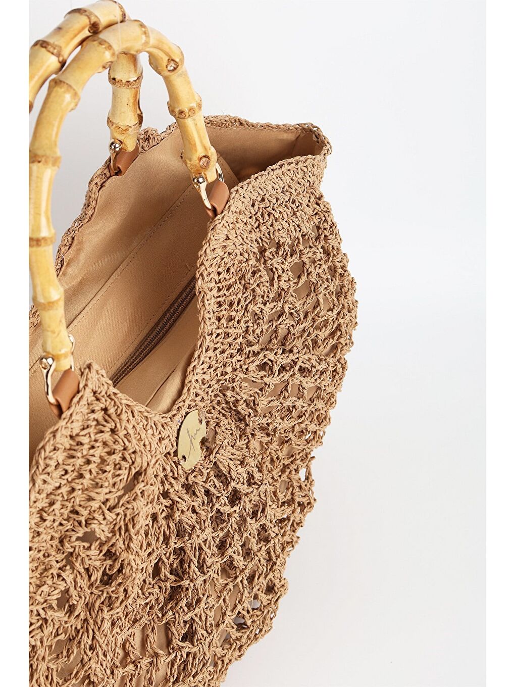 Kahverengi Kemik Saplı Camel Renk Plaj Çantası 1155-2