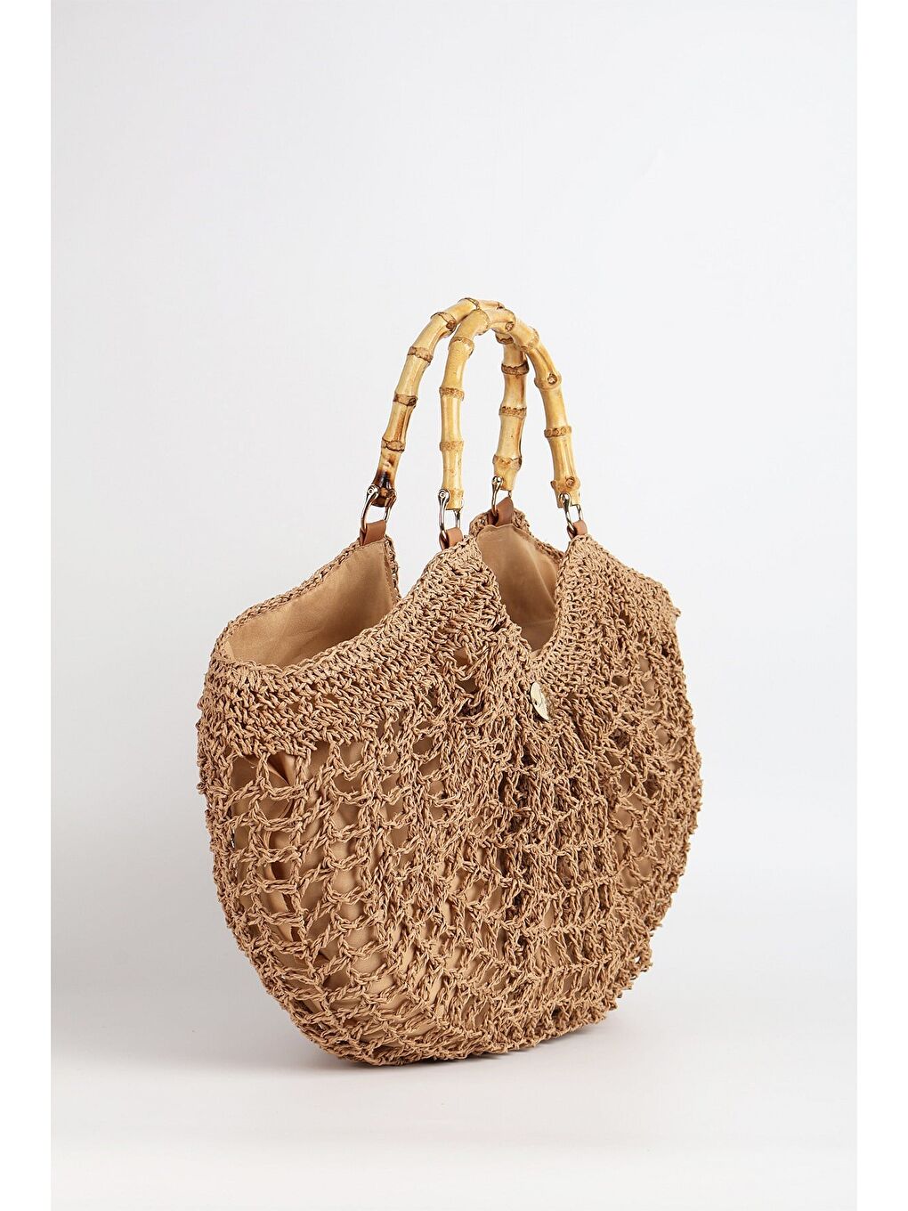 Kahverengi Kemik Saplı Camel Renk Plaj Çantası 1155-4