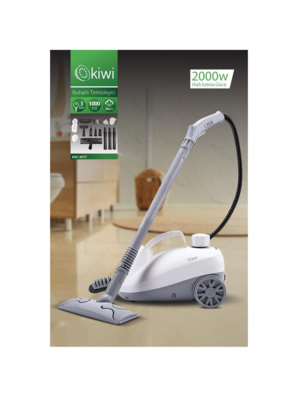 KSC-4217 Çok Fonksiyonlu Buharlı 12 Parça Aksesuarlı Temizlik Makinesi - Beyaz / Gri - 2000 Wat-2