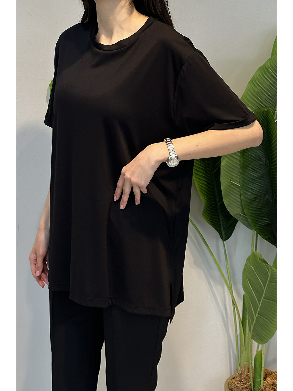 Kısa Kollu Bambu Bluz 161 Siyah-2