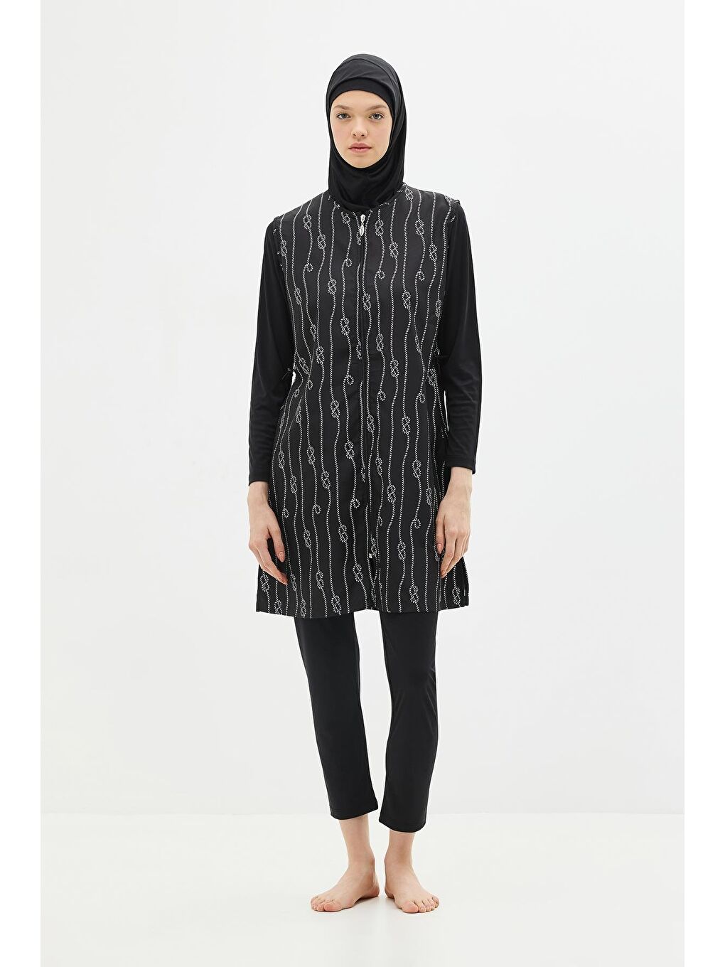Paraşüt Kumaş Fermuarlı 4'Lü Tesettür Mayo 1316 Siyah-1