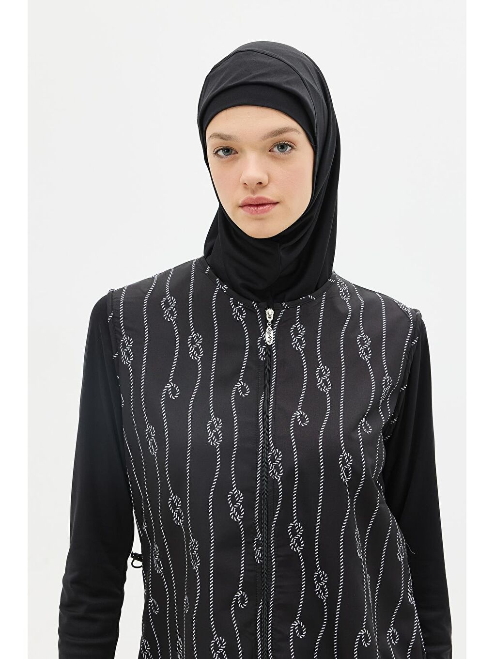 Paraşüt Kumaş Fermuarlı 4'Lü Tesettür Mayo 1316 Siyah-2