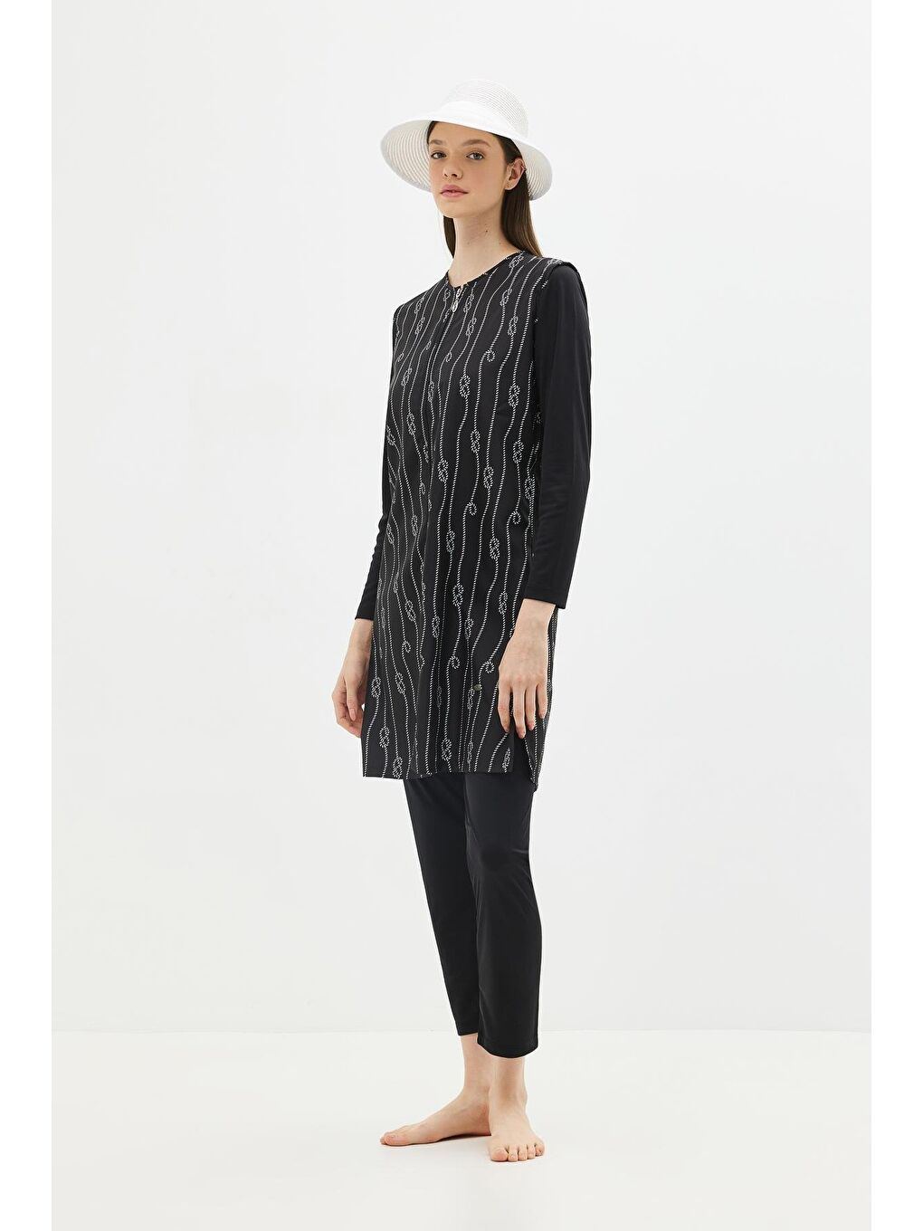 Paraşüt Kumaş Fermuarlı 4'Lü Tesettür Mayo 1316 Siyah-3