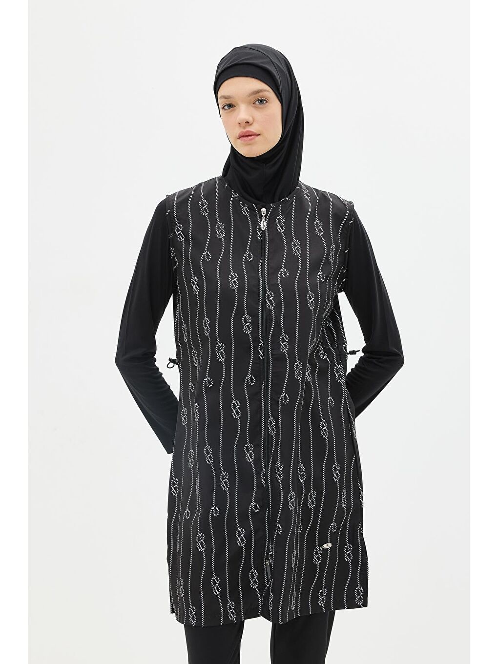 Paraşüt Kumaş Fermuarlı 4'Lü Tesettür Mayo 1316 Siyah-4
