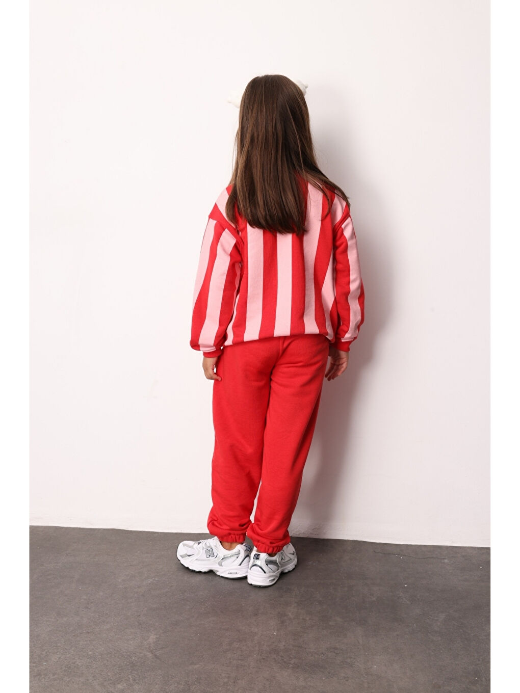 Kırmızı Have Fun Baskılı Çizgili Kız Çocuk Eşofman Takımı - Phoebe-3