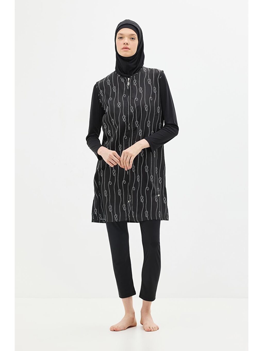 Paraşüt Kumaş Fermuarlı 4'Lü Tesettür Mayo 1316 Siyah-5