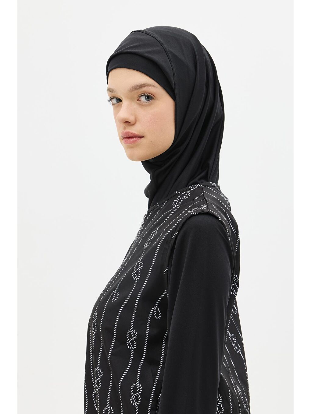 Paraşüt Kumaş Fermuarlı 4'Lü Tesettür Mayo 1316 Siyah-6