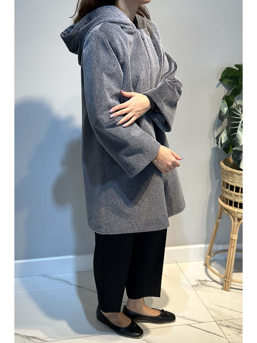 Büyük Beden Fermuar Detay Kap Ceket 2590 Gri-1