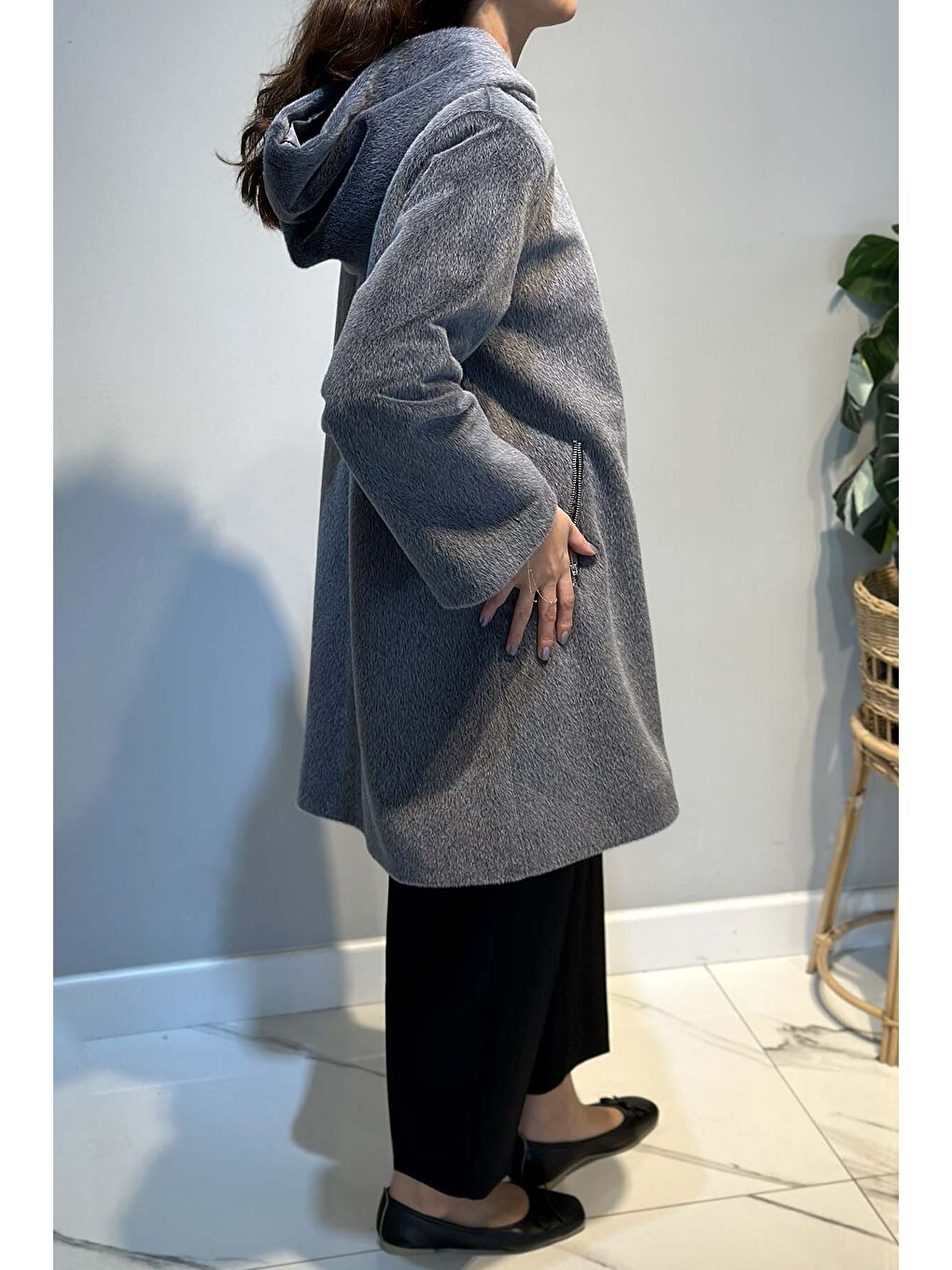 Büyük Beden Fermuar Detay Kap Ceket 2590 Gri-2