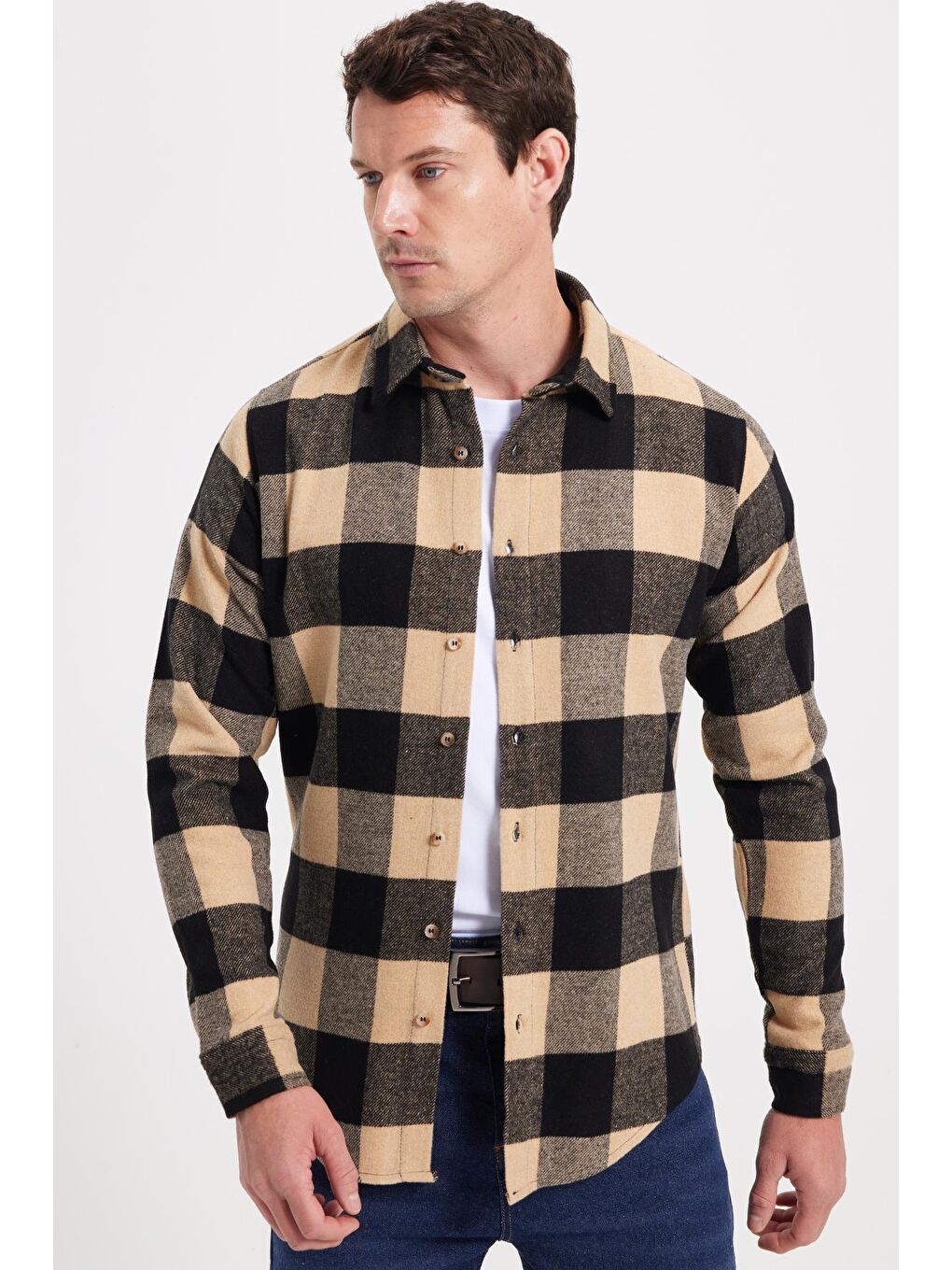 Karışık Erkek Slim Fit Dar Kesim Kareli Kışlık Oduncu Gömlek-6