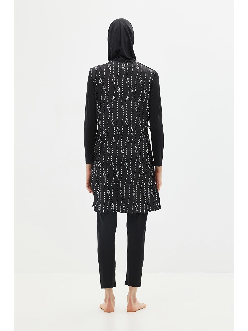 Paraşüt Kumaş Fermuarlı 4'Lü Tesettür Mayo 1316 Siyah-9