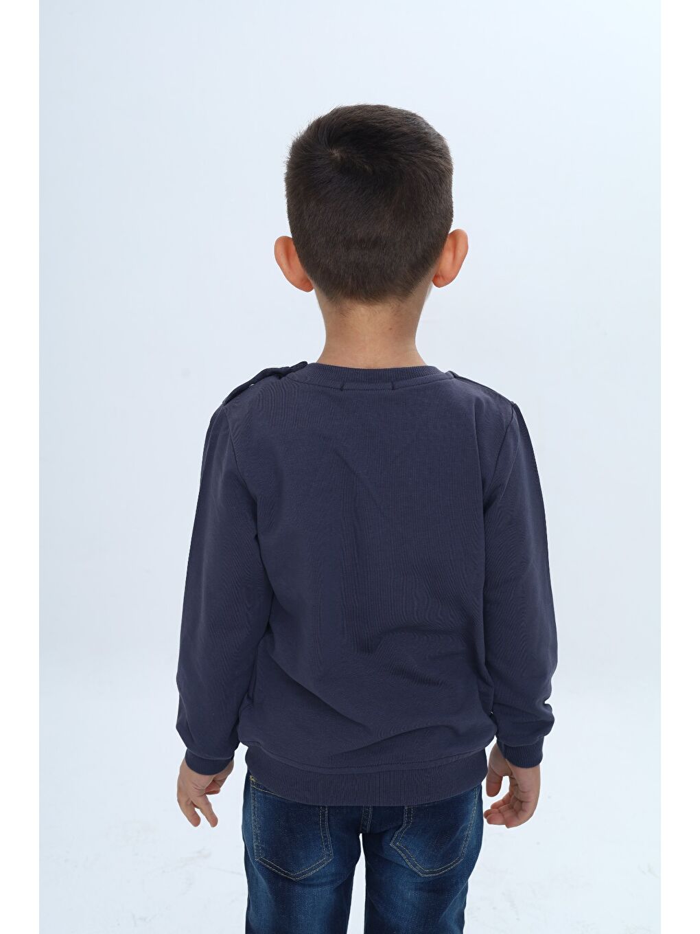 Gri Erkek Çocuk Çıtçıtlı Köpek Balığı Baskılı Sweatshirt-3