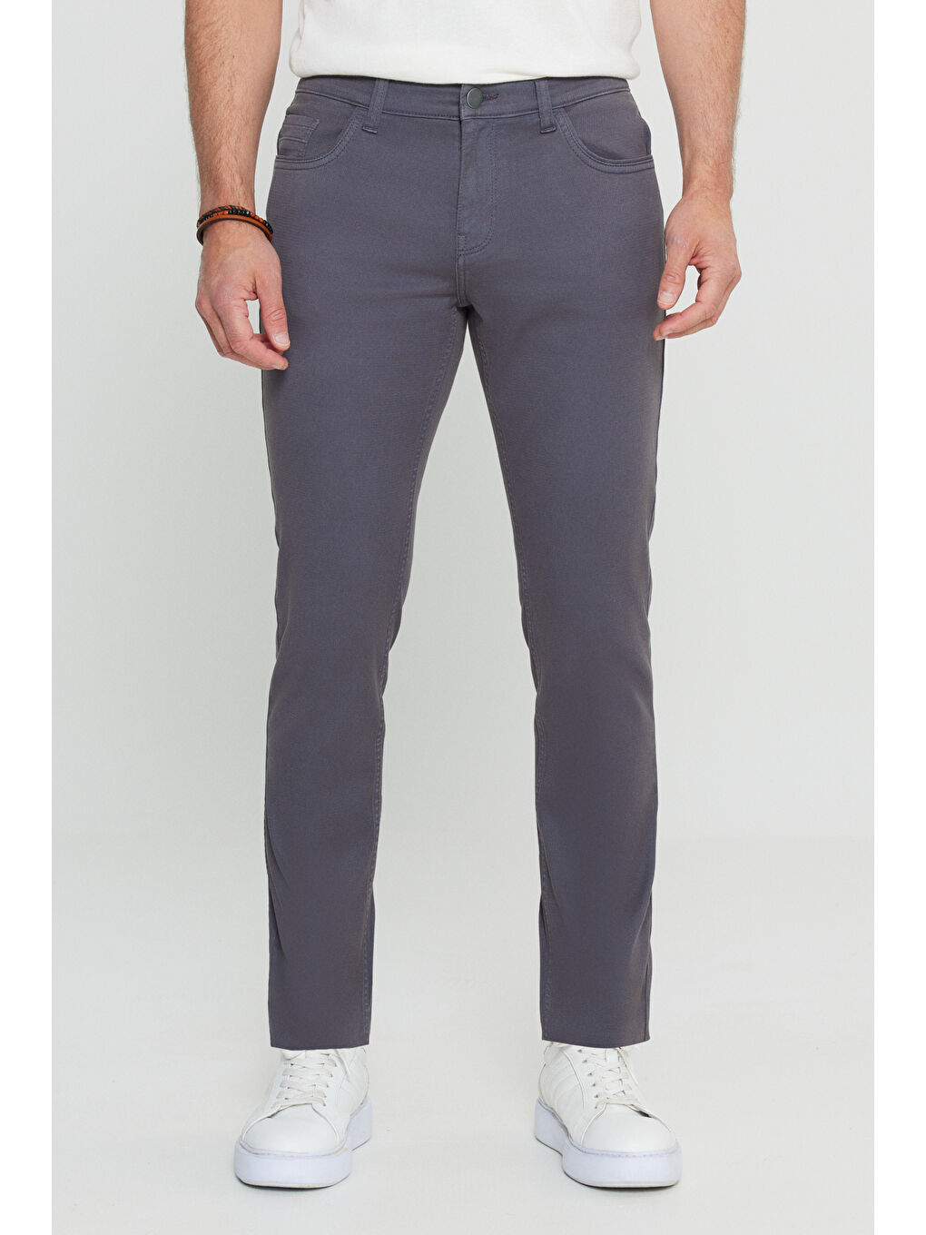 Erkek Antrasit Pamuklu Slim Fit Dar Kesim 5 Cepli Armürlü Esnek Casual Pantolon