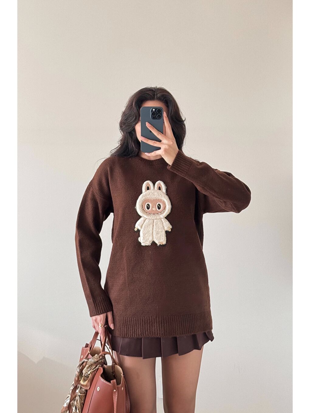 Kahverengi Kadın Kahve Labubu Kazak 1014-5244-1