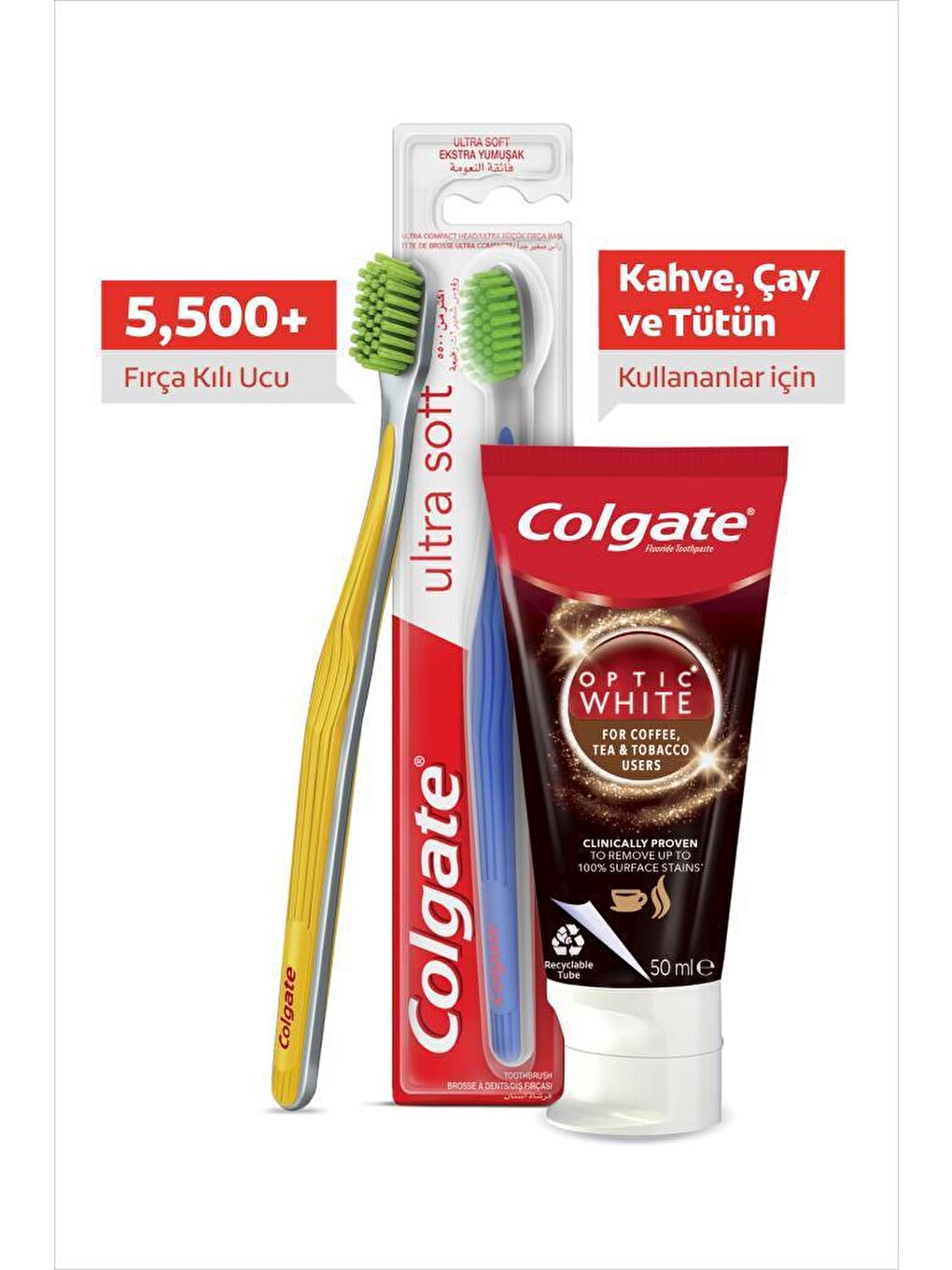 Colgate Karışık Optic White Kahve,Çay 50ml Diş Macunu + Ultra Soft Yumuşak Diş Fırçası - 6